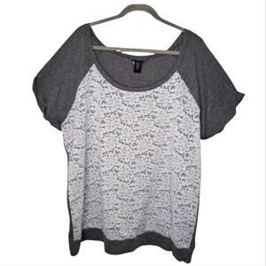 Torrid Gray White Lace Front Short Sleeved Top Plus Size 3